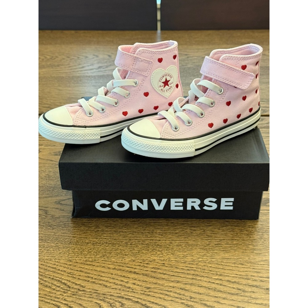 Converse Chuck Taylor All Star High Top Pink Heart Embroidery Kids Shoes 12 Y